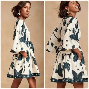 Banana republic butterfly print linen balloon sleeve mini dress